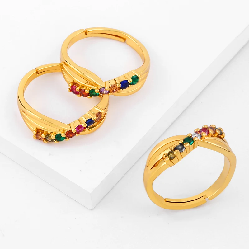 FLOLA золотые радужные волнистые кольца для женщин Регулируемые Multi Stone Кристалл