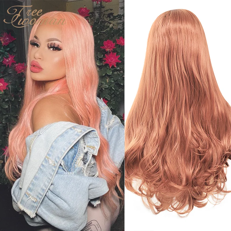 

FREEWOMAN Pink Synthetic Lace Front Wig Black Wavy Fake Hair Synthetic Wigs For Woman Lace Wig 24 Inch Honey Orange Purple
