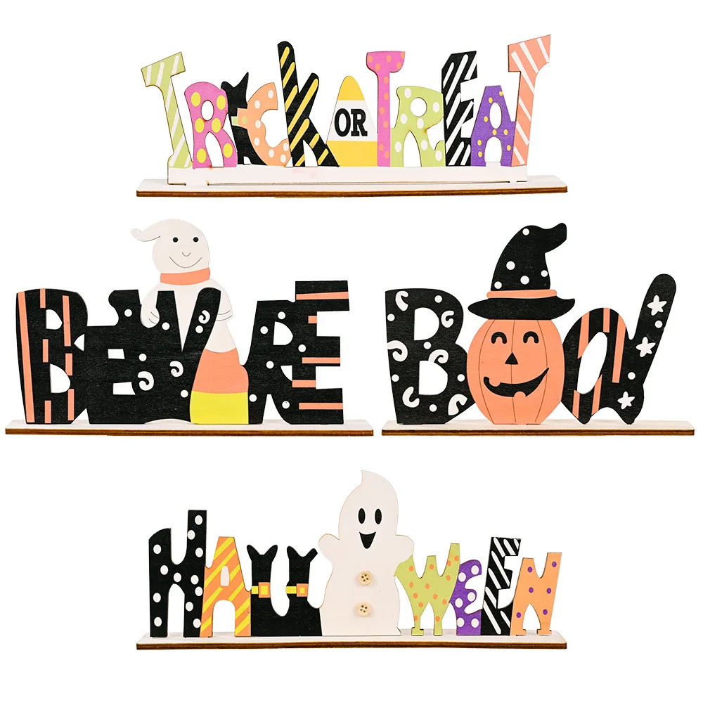 

Halloween Printing Wooden Ornaments Creative Ghost Festival Wooden Ornaments Alphabet Home Desktop Decoration Accessories