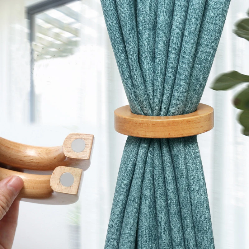 

Magnetic Curtain Holder Circle Natural Wood Curtain Tieback Buckle Clips Tie Back Holdback Home Decoration Accessories