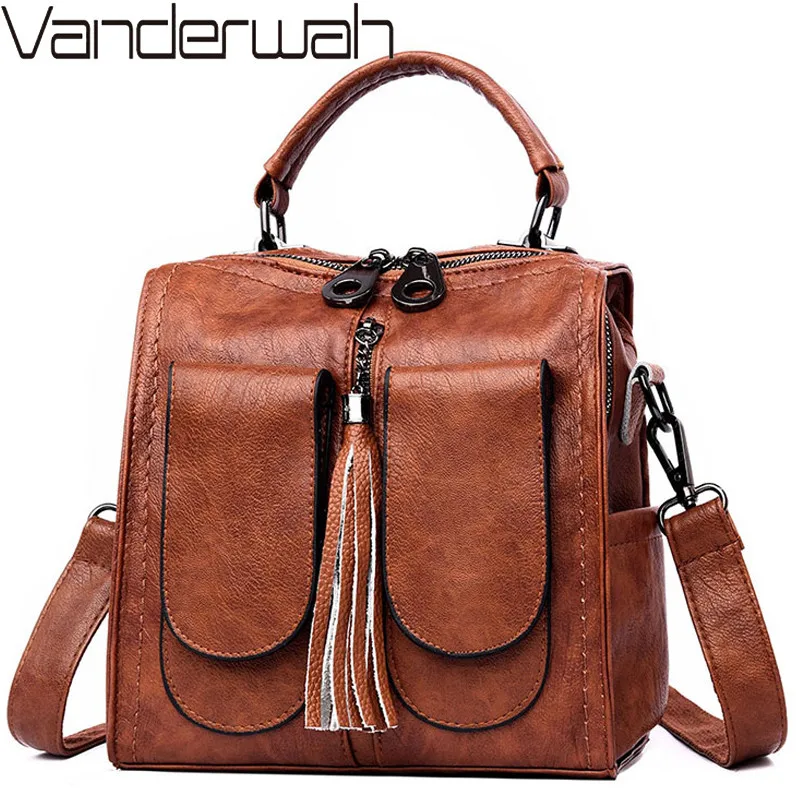 Винтажный женский рюкзак с двойным карманом женские многофункциональные мягкие