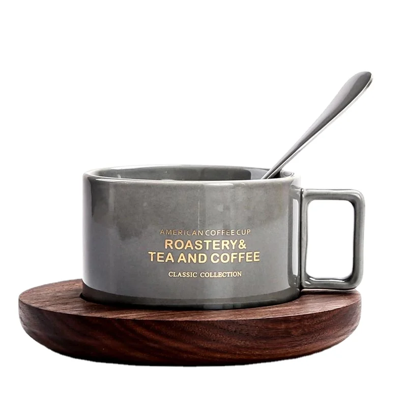 

Креативная кофейная чашка в американском стиле, керамическая кружка, деревянное блюдцо, кофейная кружка, чашка для завтрака, молока, сока