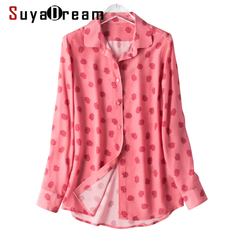 SuyaDream женская шелковая блузка 100% натуральный шелк длинный рукав отложной