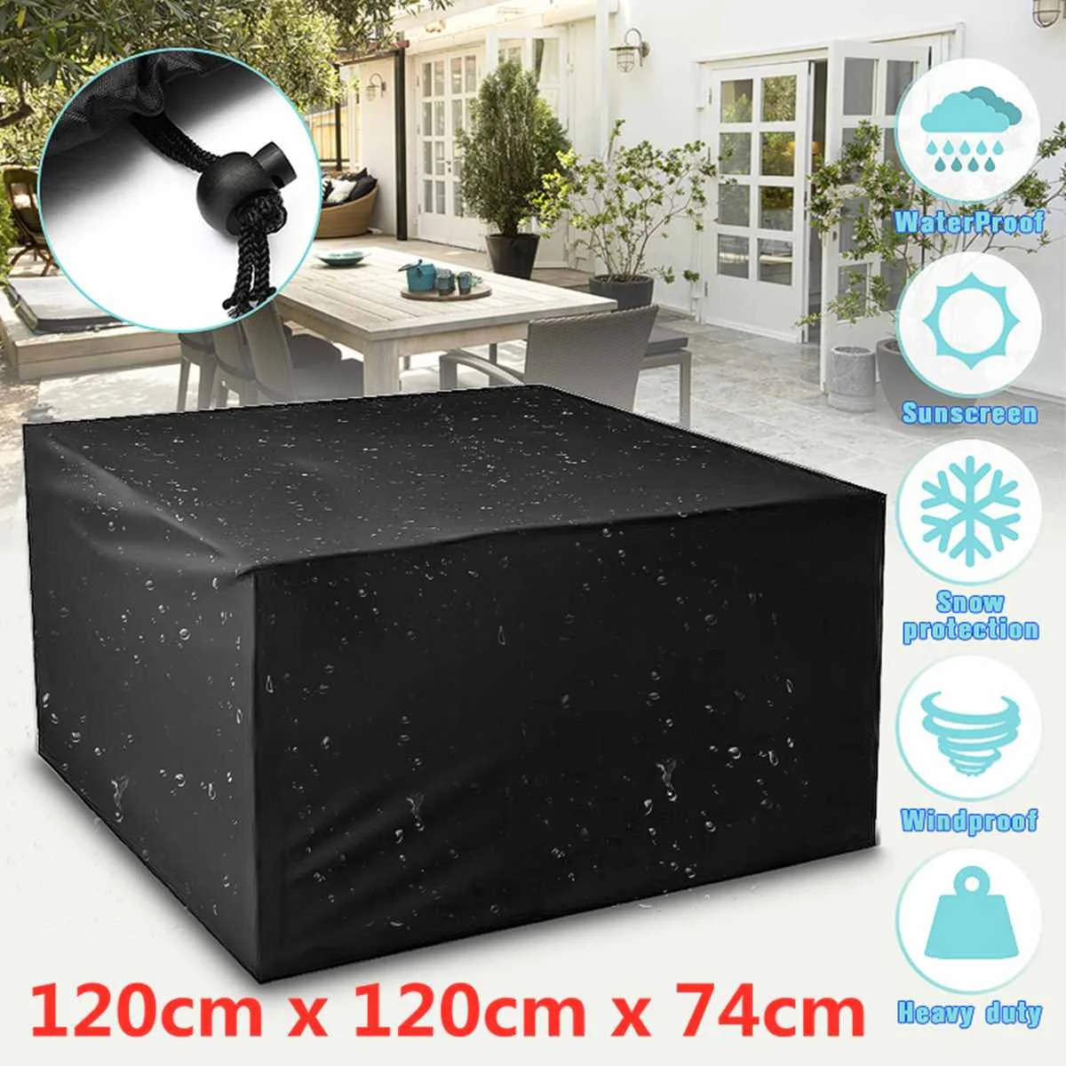 

120cm x 120cm x 74cm 210D Garden Patio Furniture Cover Set Outdoor Rattan Cube Table Sun Shelter Waterproof Furniture Dust Cover
