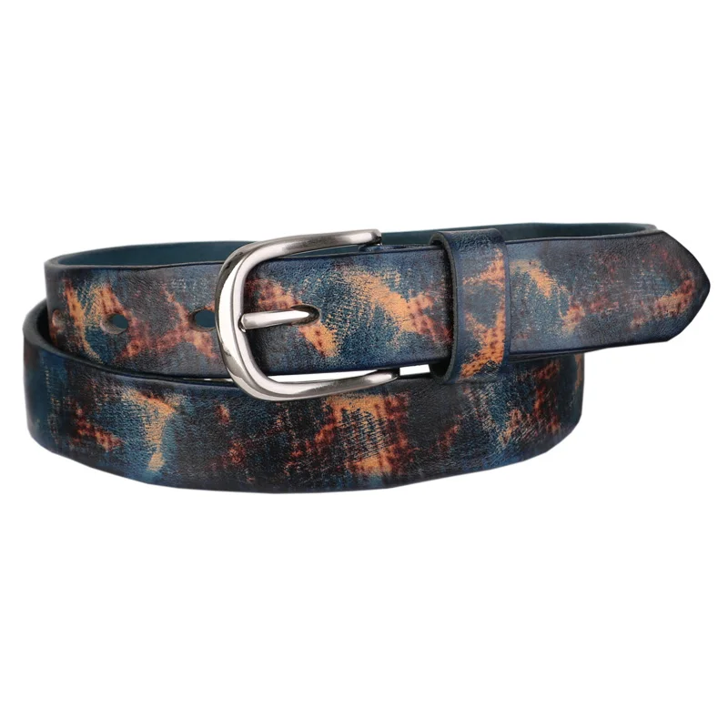 Belts for Women Luxury Designer Brand Personality Ink Hand-Painting Cowhide Leather Casual Fashion Wild Jeans Retro Belt
