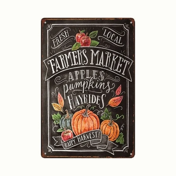 

New Fruits Cocktail Menu Vintage Metal Signs Hand-Painting Blackboard Poster Farmers Market Happy Pumpkin Decorative Plates WY70