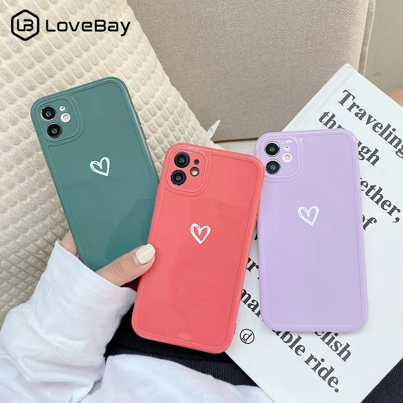 

Cute Love Heart Phone Case For iPhone 11 12 Mini Pro Max 7 8 Plus SE2020 X XR XS Max Glossy Candy Color Shockproof Soft TPU Back