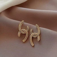 design sense geometric pearl zircon cross gold drop earrings korean fashion jewelry gothic girls unusual earrings for woman