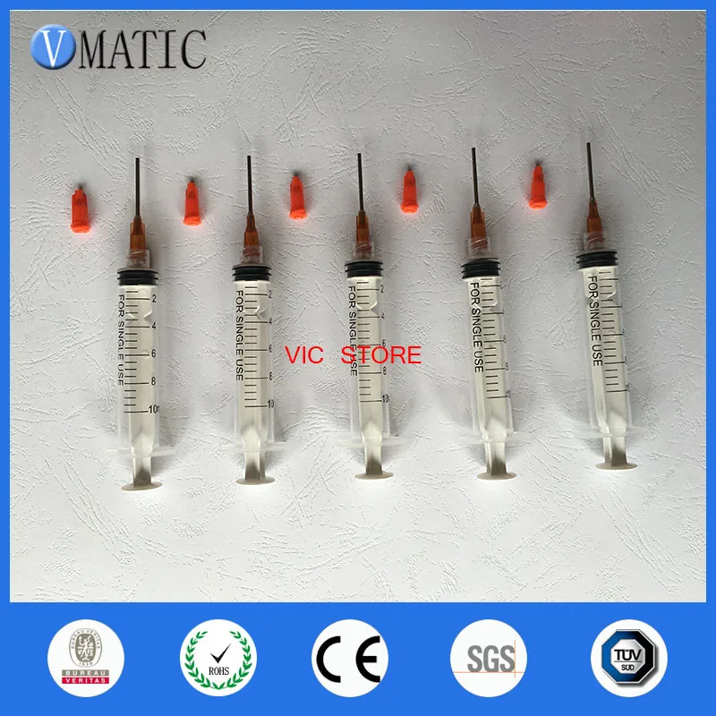 

Free Shipping Non-Sterilized 5 Sets 1'' Inch 15G Glue Liquid Dispenser Needles + 10cc/ml Dispenser Syringe With Red Cap Stopper