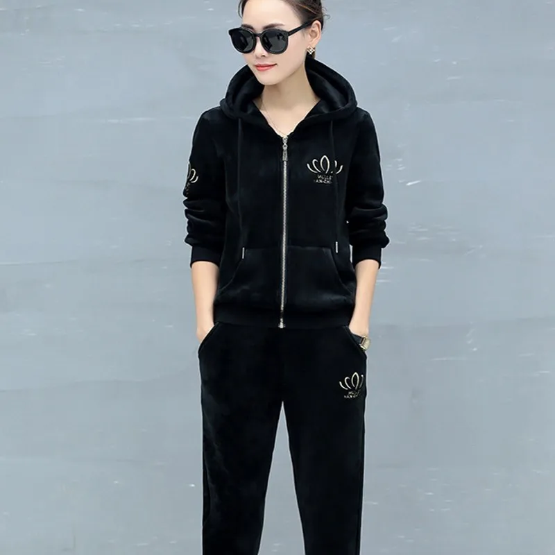 Весенне-осенние золотые бархатные женские комплекты высокого качества