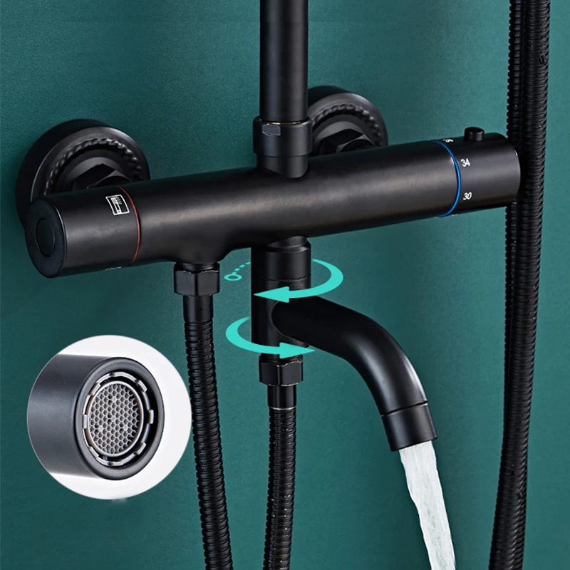 Черный Термостатический смеситель для душа кран и ванны дождевой душевой набор с