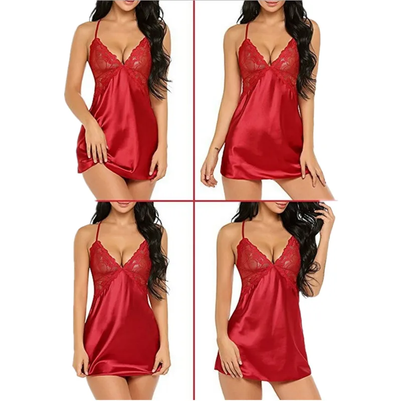 

New Sexy Backless Women Nightgowns Satin Lace Sleepwear nightwear Pyjama Women home clothing female Nightdress Sexy Lingerie