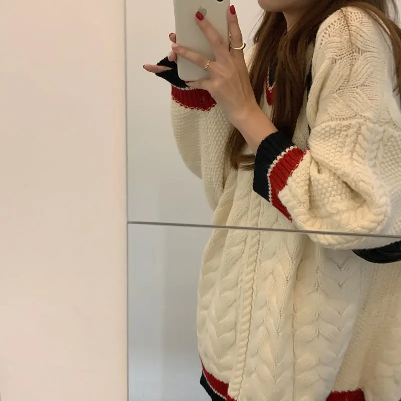 

Women Pullovers V-neck Striped Loose Casual All-match Korean College Style Fashion Autumn Winter Warm Clothing Ulzzang Sweaters