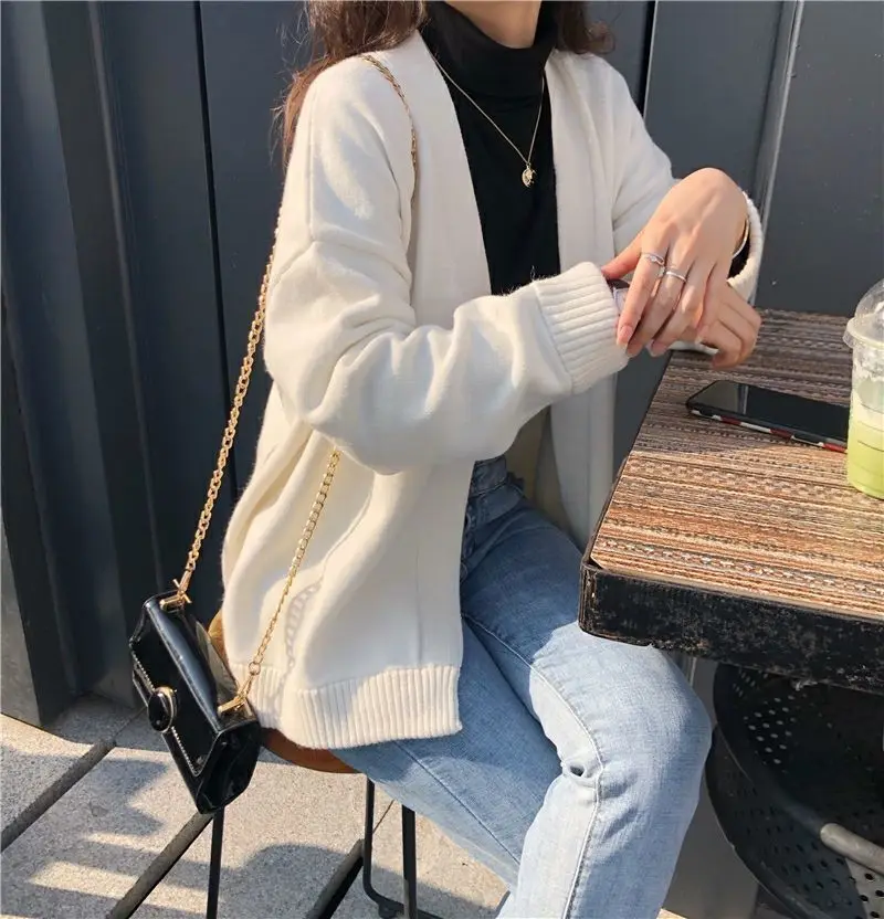 

Женское вязаное пальто из хлопка, Свободный кардиган в ленивом стиле, стильное шерстяное пальто, серия осень и зима 2021