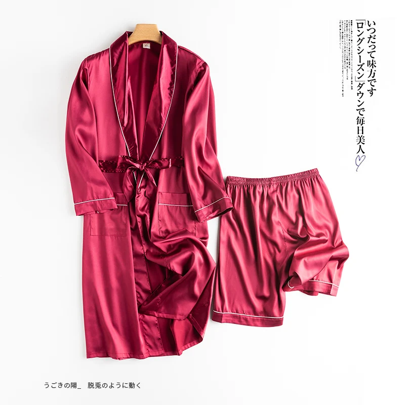color4 men's bathrobe ice silk hooded szlafrok pajamas sexy badjas kimono men bathrobe man's gown roupao peignoir homme sol - Цвет: color4