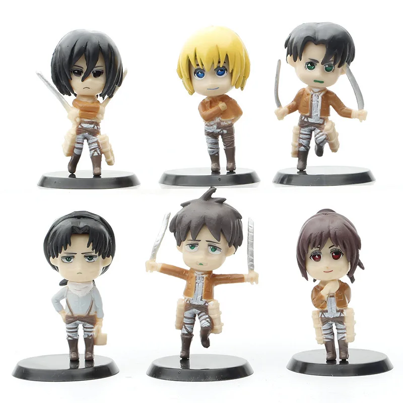 

6pcs/1lot Eren Jaeger Mikasa Ackerman Levi Rivaille Levi Ackerman 7.5cm Action Figures Toys Brinquedo Kids Collection Toy Gift