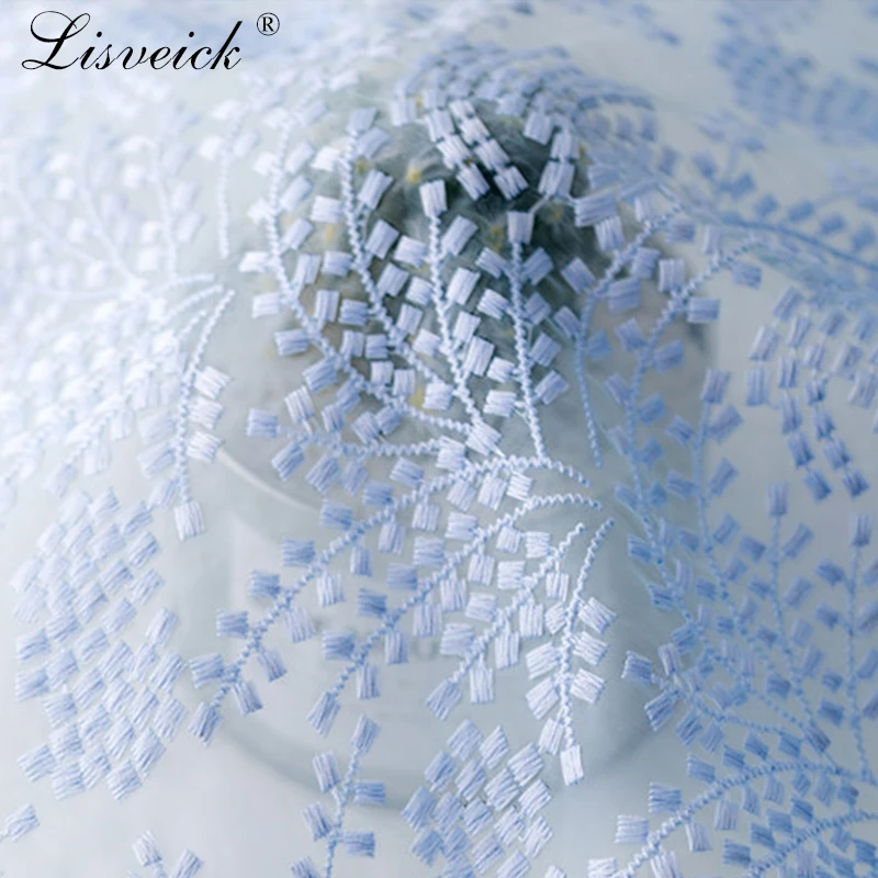 High-grade blue organza embroidery wheat net tulle lace fabric diy wedding dress skirt costume material home decoration 50x145cm | Дом и сад