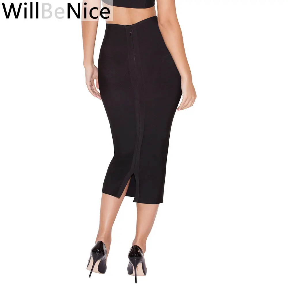 

FAKUNTN WillBeNice Black 2019 Wholesale High Waist Back Split Sexy Women Mid Calf Pencil Pink Bandage Skirt Bodycon Sexy Skirts