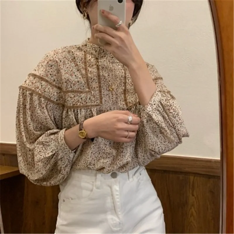 

Alien Kitty Floral Gentle Hot Sweet Retro Women Shirts Lantern Long Sleeves Patchwork 2020 New Arrivals Elegance Female Blouses