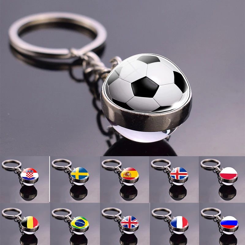 

Soccer Lover Keychain Football Glass Ball Key Chain Top 32 World Countries Flag Keychain Key Ring Soccer Fans Gifts