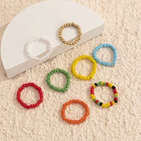 8pcsset colorful rainbow beaded rings no hurt to hair hands elastic rope ring set ladies fashion jewelry gifts