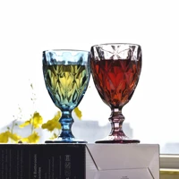retro colored wine glasses drink water cup with multi color diamond pattern goblet glass