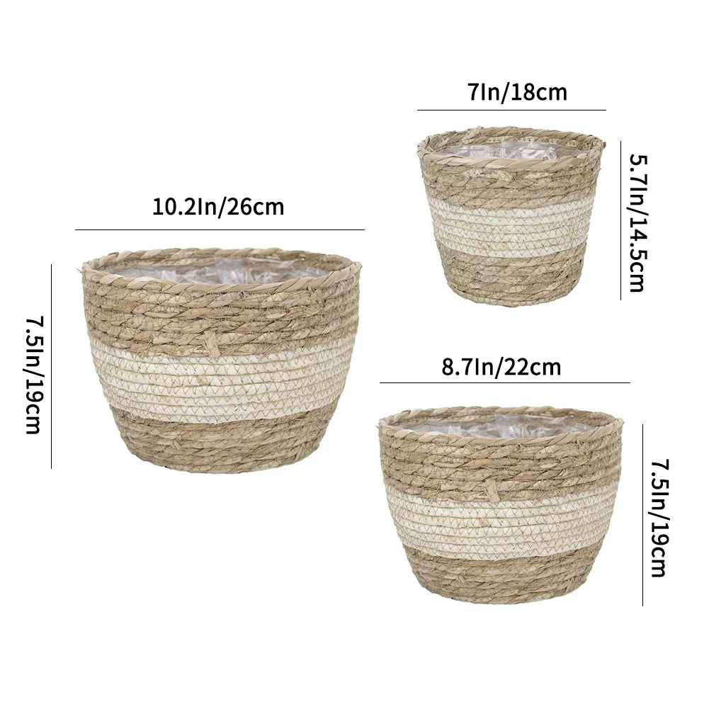 

3PCS Rattan Floor Indoor Flower Pot Nordic Handmade Straw Storage Basket Planter Crafts Decoration Home Livingroom Flower Basket
