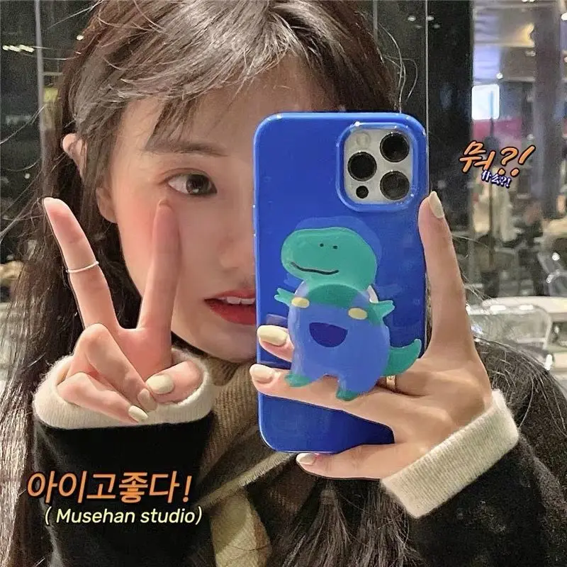 

Korea INS Cute Dinosaur Bracket Phone Case For iPhone 12 Mini 11 Pro Max XR XS X 7 8 Plus SE With Stand Holder Soft Back Cover