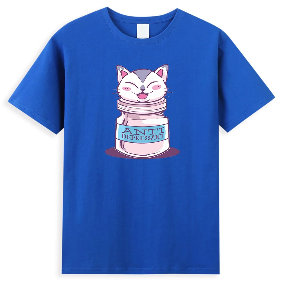 

Kawaii Antidepressant Cat Men T-Shirts Cartoon Funny Animal Print T Shirt Summer Loose Casual Tee Shirt Hip Hop Street Male Tops