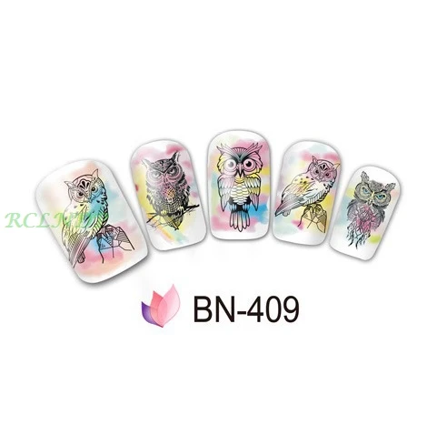 Наклейка на воду для слайдер украшения ногтей Акварельная Сова паутина чернила