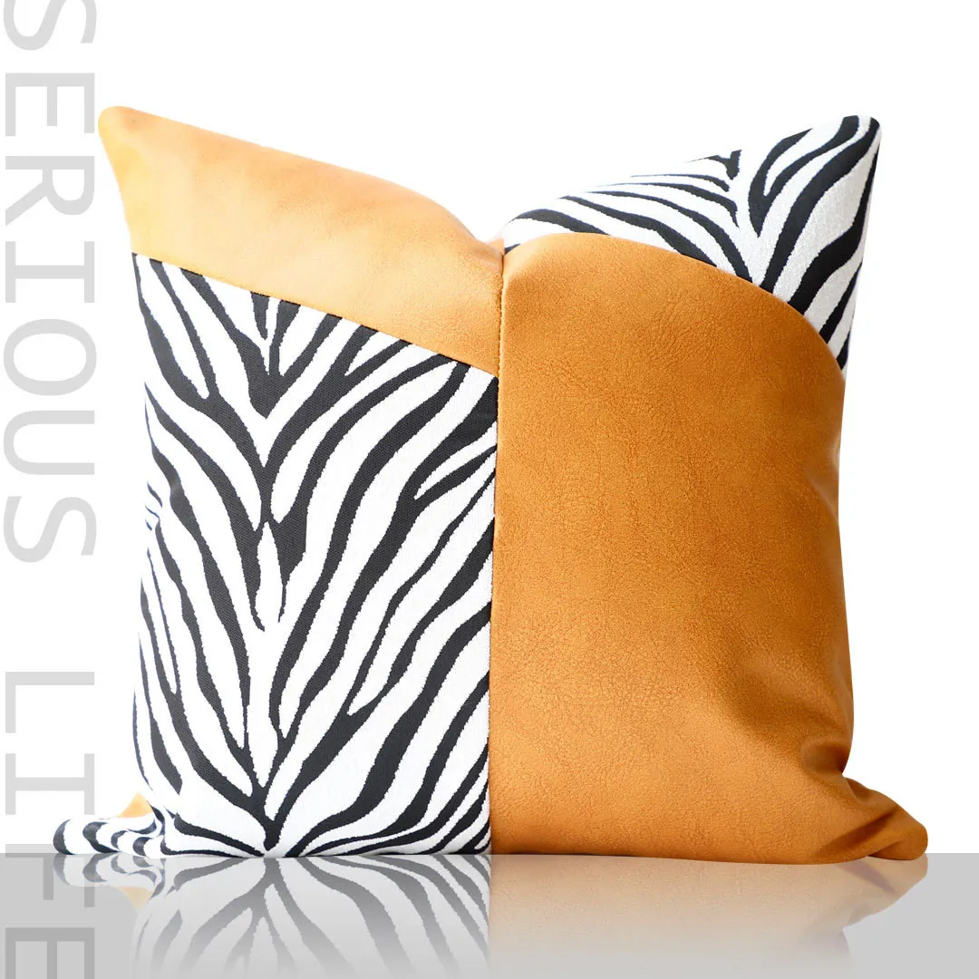 

luxury zebra pattern pillowcase Living room sofa cushion cover 45x45cm Leather fabric stitching pillow 30x50cm Car lumbar pillow