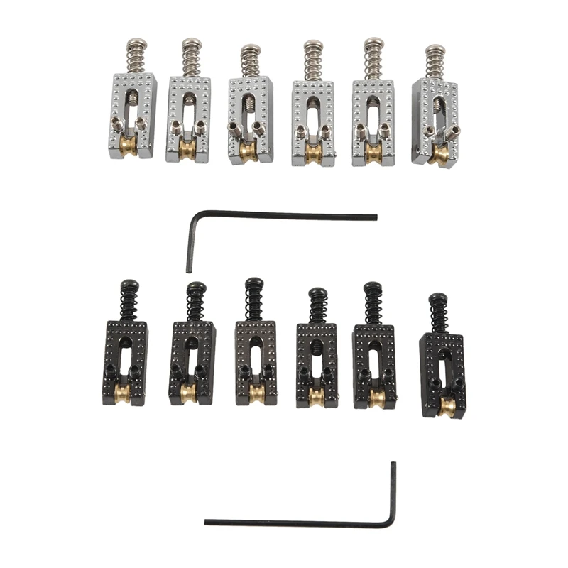 

12 роликовых мостовых седлов Tremolo с ключом для крыла Strat Tele электрическая гитара хромированный цвет и черный