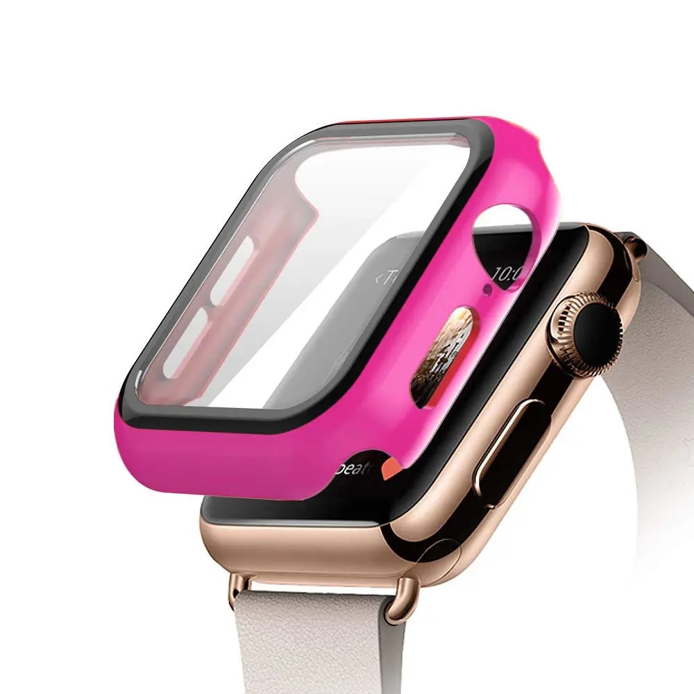 Rose res Защитный чехол для apple watch 44 мм 40 мм iWatch 5 4 3 2 1 42 мм 38 мм закаленное стекло+ чехол бампер аксессуары для apple watch - Цвет: Rose res