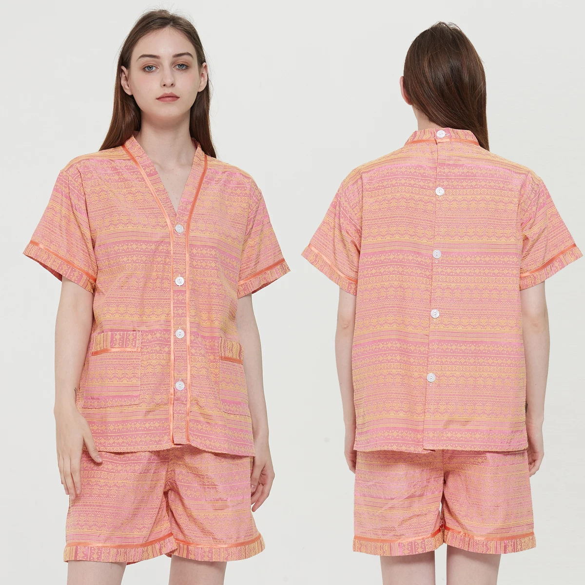 Men's Pajamas Set Summer Leisure Elastic Waist Men Sleepwear Cotton Men's Short Sleeve Nightwear Print Top + Shorts Homewear