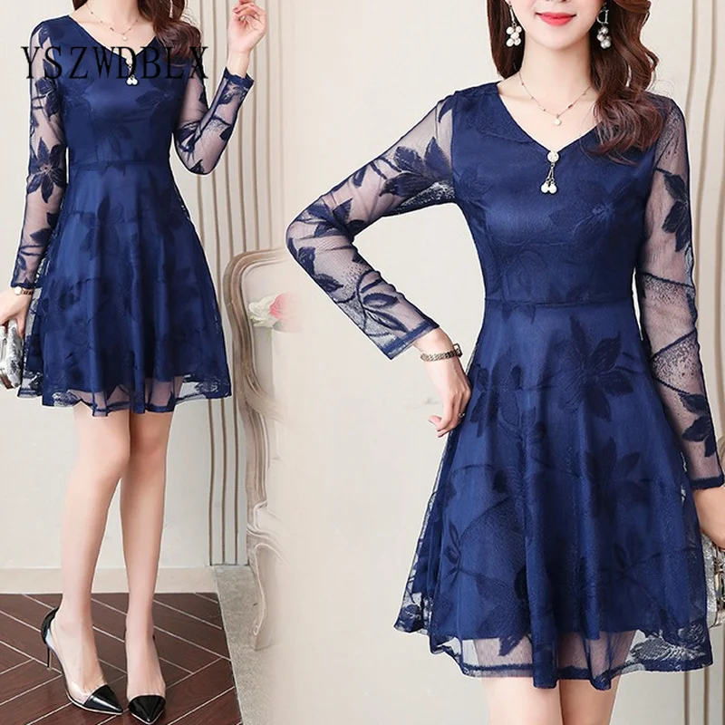 

Женские платья 2021, летнее темно-синее платье-трапеция, однотонное облегающее женское кружевное Прозрачное платье с высокой талией и длинны...