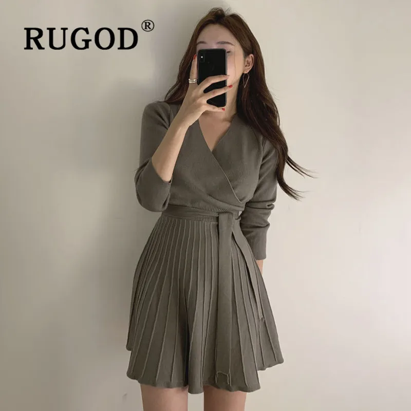 Женское Повседневное трикотажное плиссированное платье RUGOD облегающее