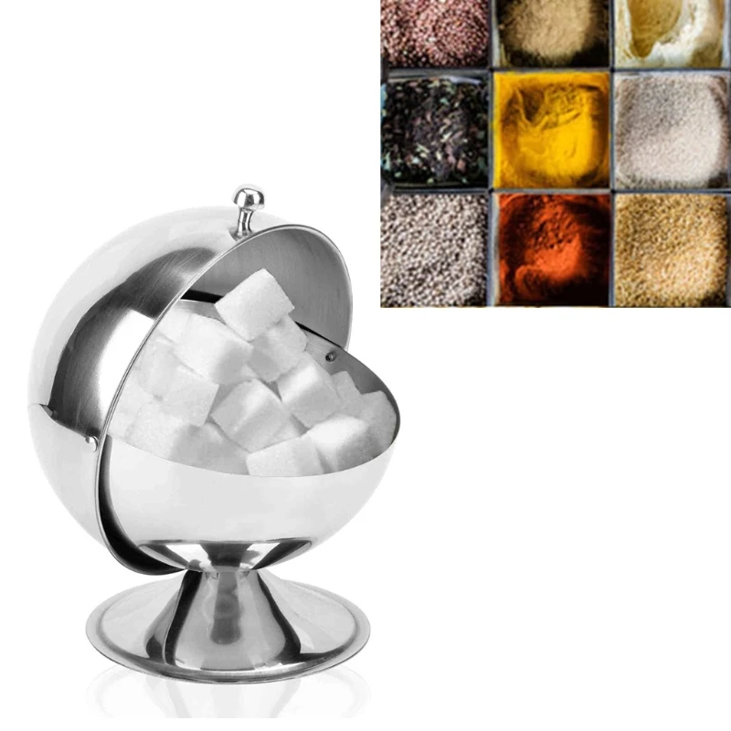 

Creative Storage Sugar Bowl with Roll Top Stainless Steel Spherical Sugar Jar 87HA
