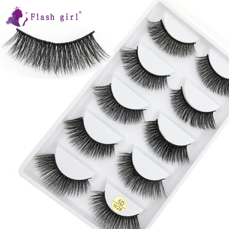 

High Quality Natural Thick Handmade False Eyelashes Makeup Soft Volume Eyelash Extension Popular 5D Mink Eye Lashes 5D-W28