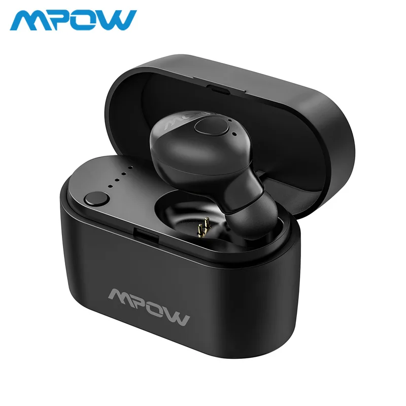Black Mpow EM14 один Bluetooth 5,0 Беспроводные наушники с зарядной коробкой в ухо наушник Встроенный микрофон универсальный для iPhone huawei Xiaomi - Цвет: Black