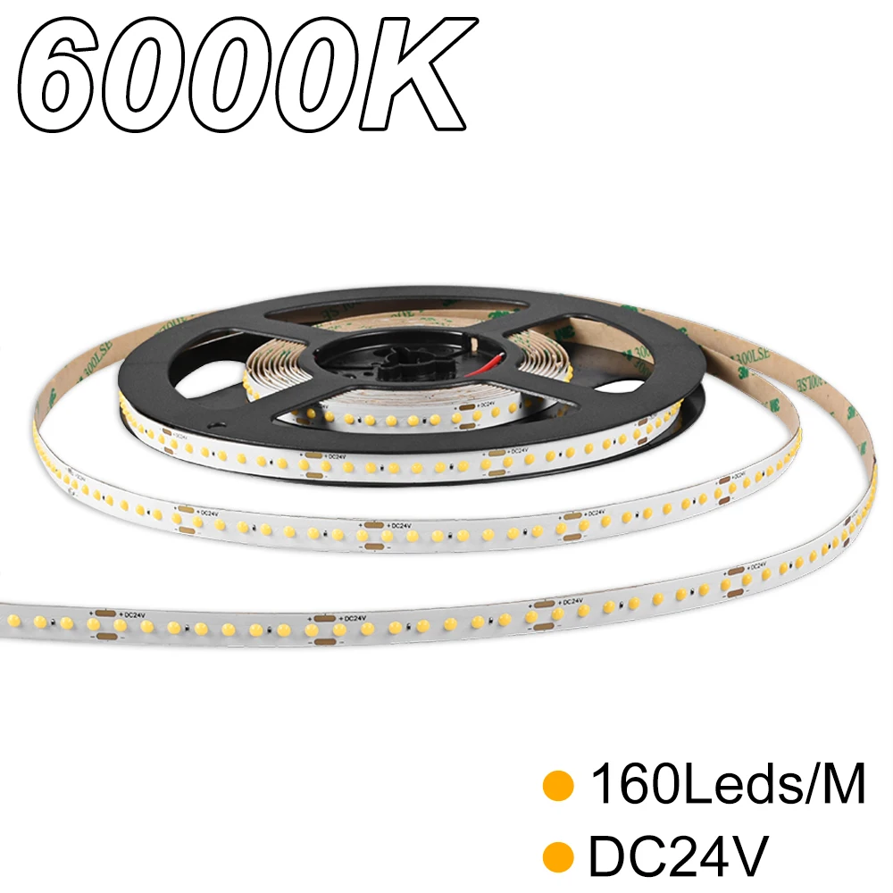 

DC24V 6000K Cold White IP20 160chips/m COB LED Strip