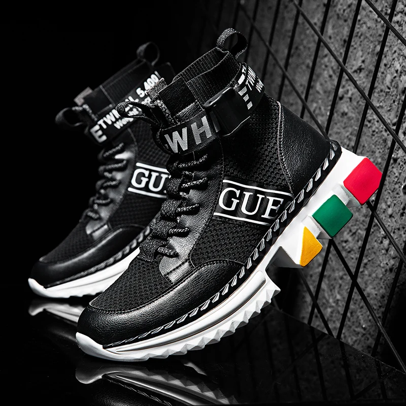 

New Fashion Men's Sneakers High Up Fly Mesh Breathable Board Shoes Cushioning Hard-Resistant Casual Sport Shoes Male Big Size 47