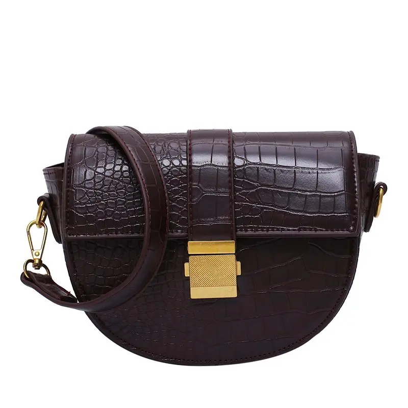 

Stone Pattern PU Leather Saddle Bag For Women 2021 Fashion Designer Branded Shoulder Handbags Female Tending Small Crossbody Bag
