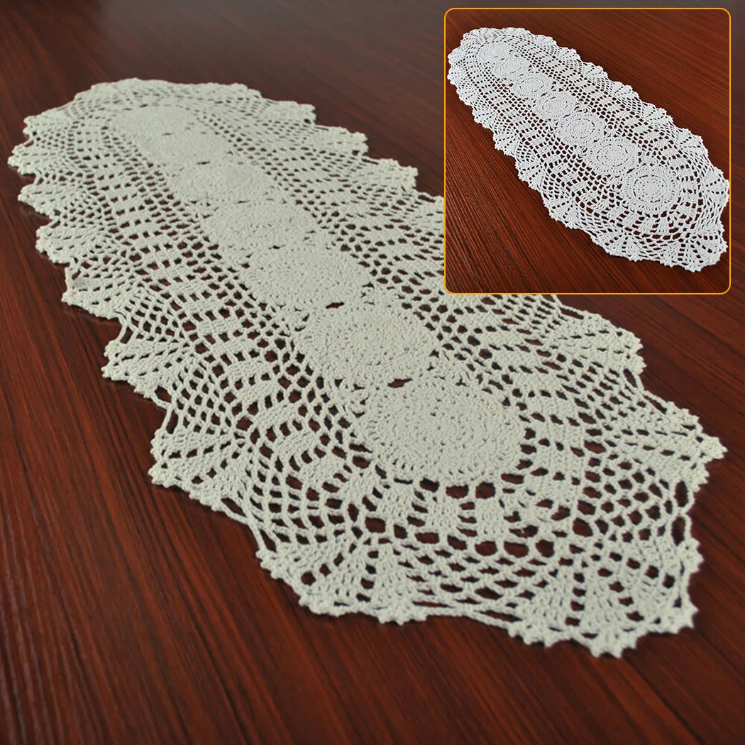

Hotel Table Runner Restaurant Vintage Crocheted Floral Tablecloth 30x80cm