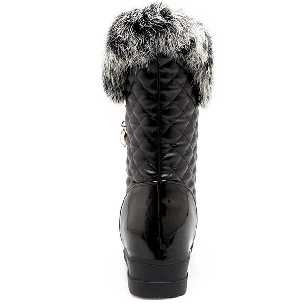 

new fashion female winter warm fur boots mid calf boots women height increasing high heels plush crystal shoes woman