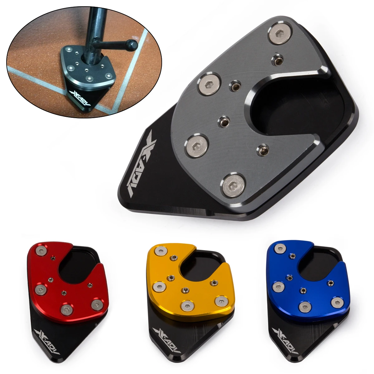 

1 PC Motorcycle CNC Aluminum Kickstand Non-slip Foot Plate Side Stand Extension Pad Support Plate Modification for X-ADV