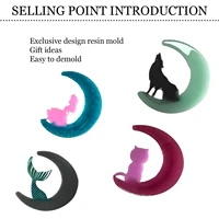 4pcs crescent mould crystal epoxy resin molds moon wolf cat moon girl mermaid mirror pendants casting silicone mold diy craft