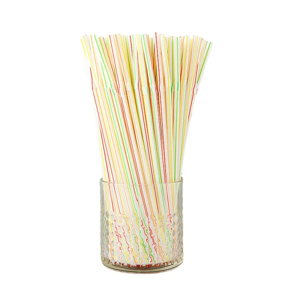 

100Pcs Plastic Drinking Straws 20.5cm Multi-Color Striped Bendable Disposable Straws Christmas Birthday Party Beverage Straws