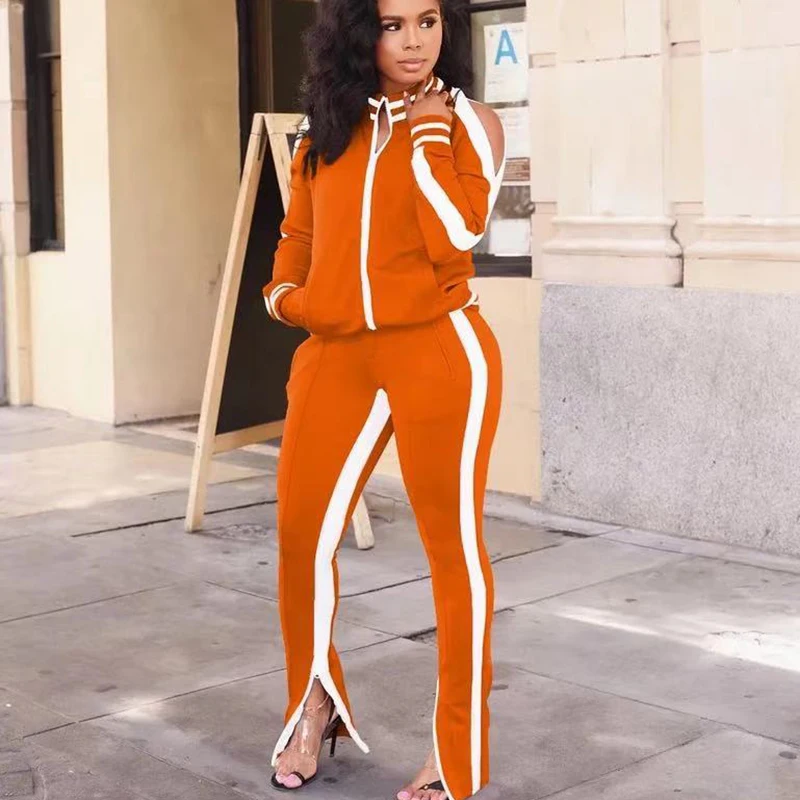 

New European and American women's strapless long-sleeved trousers casual sports two-piece fashion trend hot set