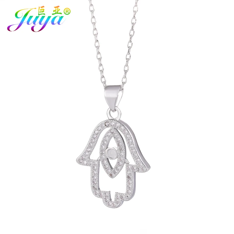 White Gold Necklace Juya дизайн золото/серебро/розовое золото Хамса рука подвеска Фатима ожерелье для женщин мужчин Мода турецкие ювелирные изделия оптом - Окраска металла: White Gold Necklace