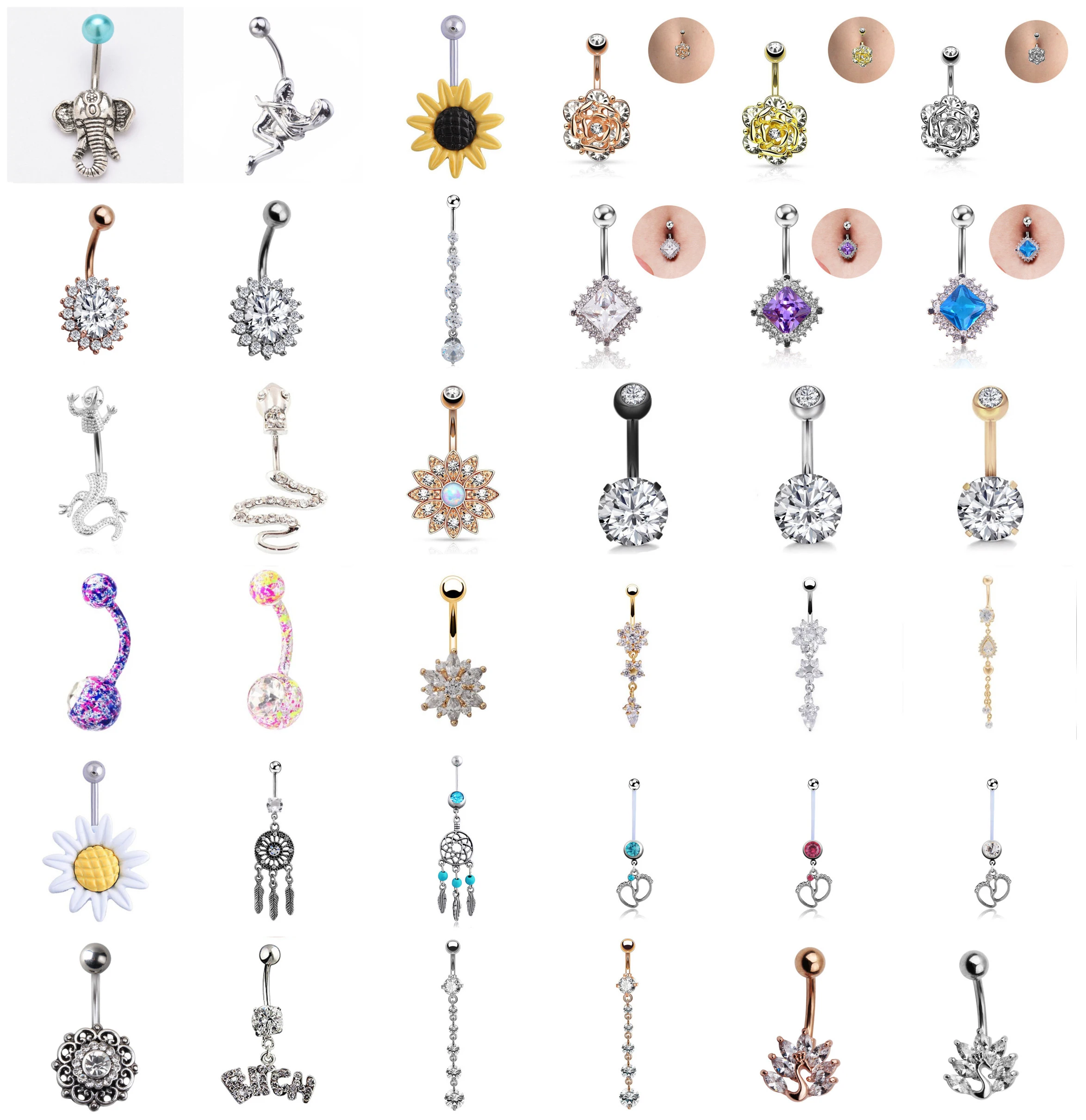 1 шт. пикантные Висячие пупка Бары Кольца пирсинг живота фианиты кристаллы цветок